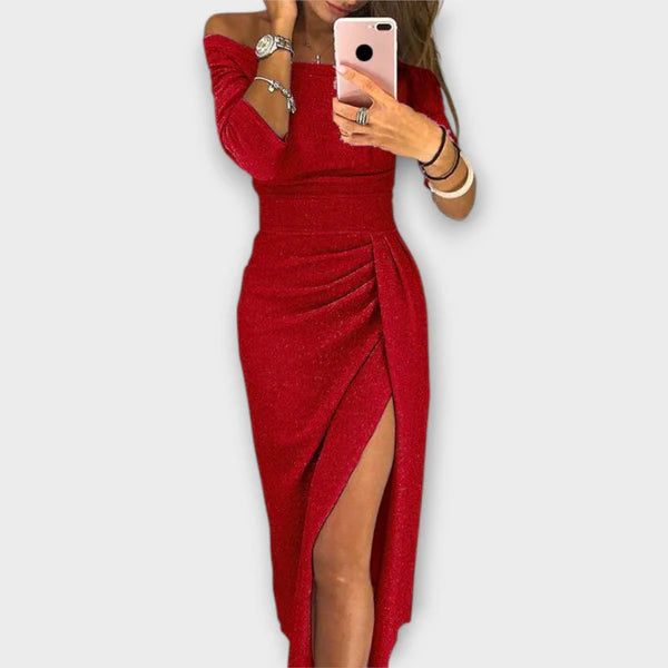 Eva | Off-Shoulder Dress with Pleated Detail