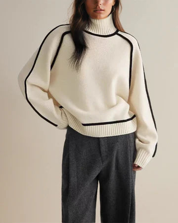 Lucia™ | Loose Fit Turtleneck Striped Sweater