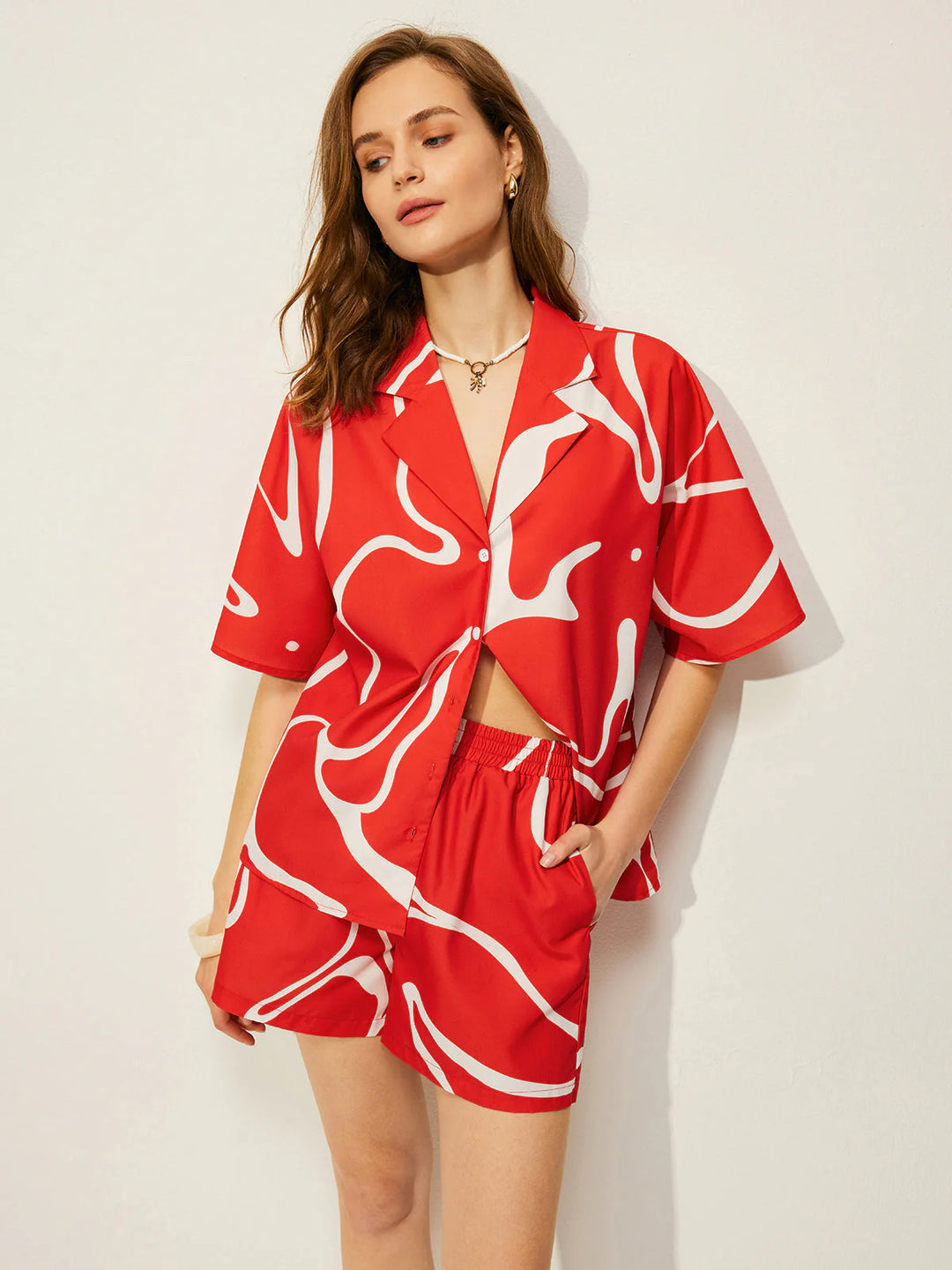 Paola | Abstract Print Shirt with Shorts Set