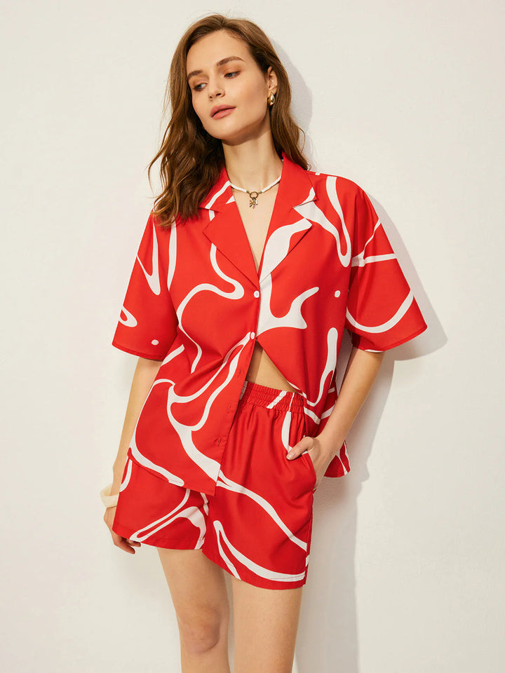 Paola | Abstract Print Shirt with Shorts Set