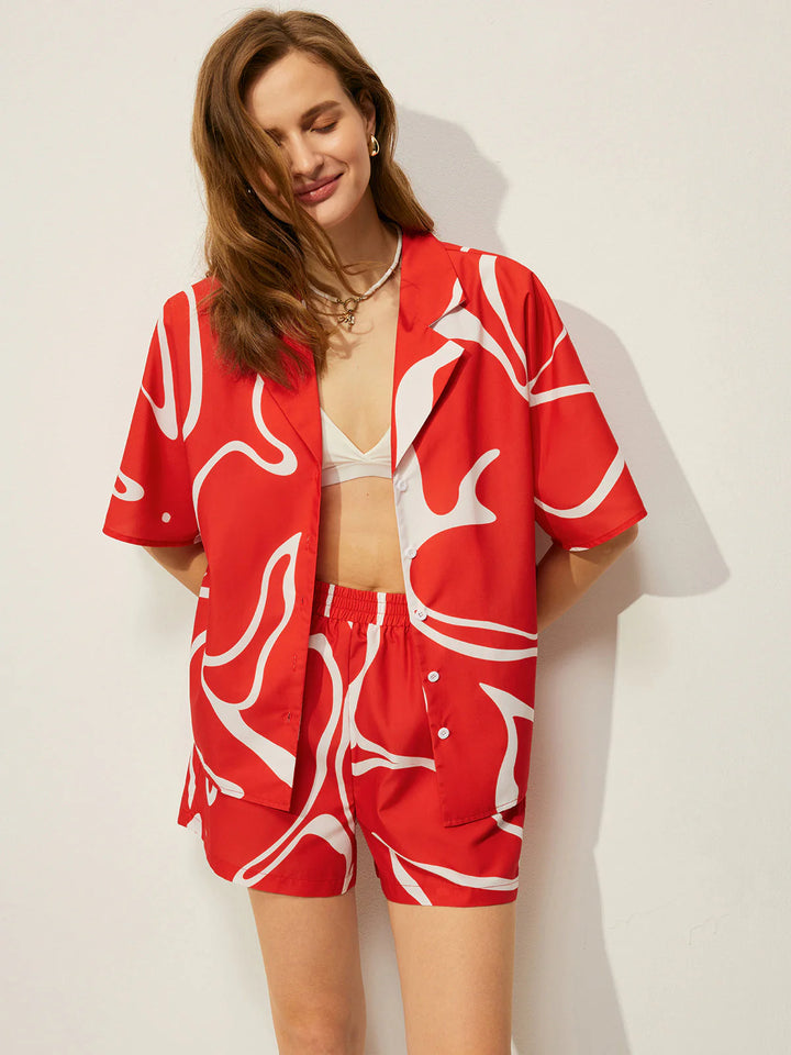 Paola | Abstract Print Shirt with Shorts Set