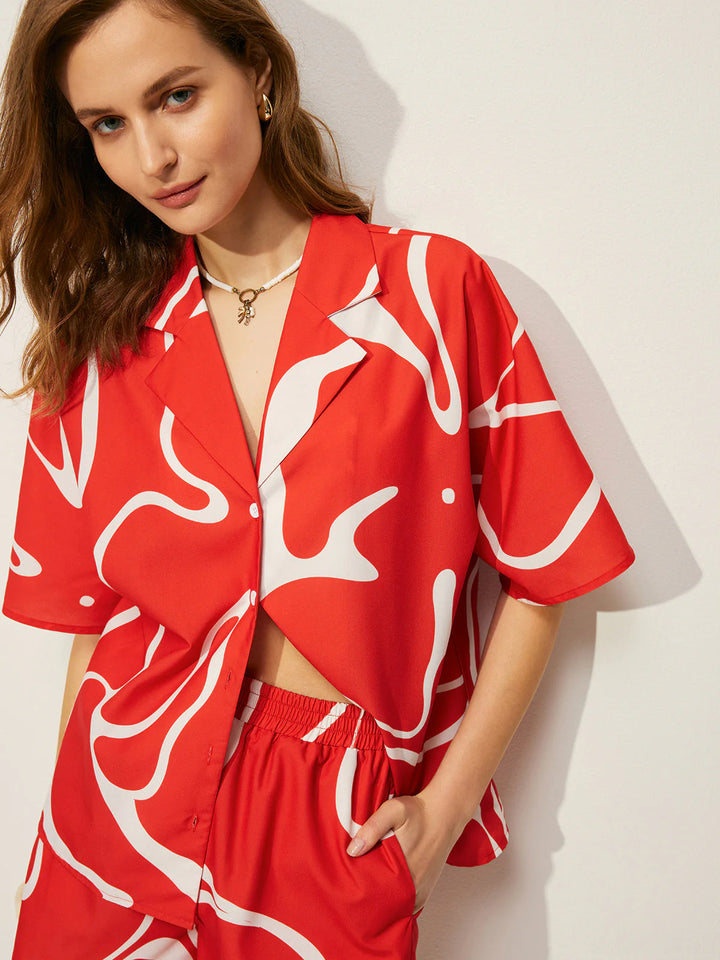 Paola | Abstract Print Shirt with Shorts Set