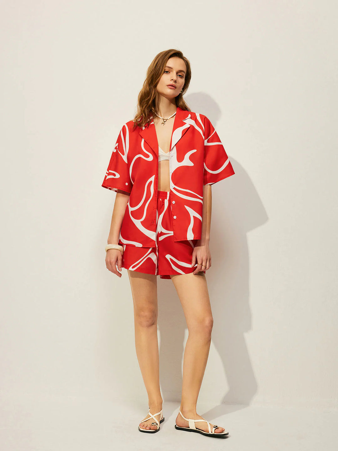 Paola | Abstract Print Shirt with Shorts Set