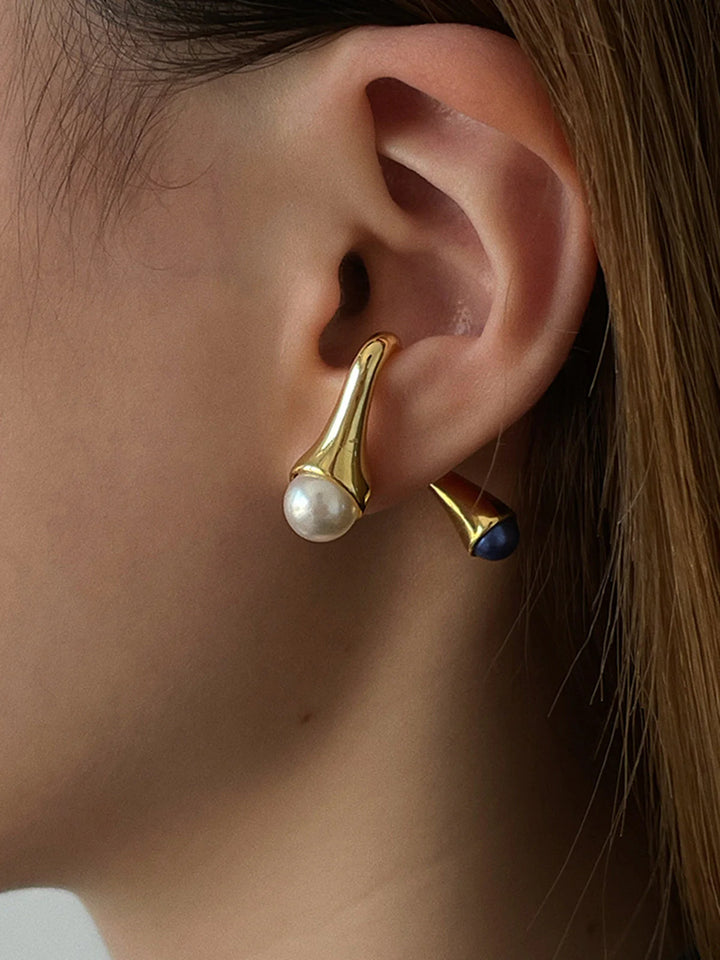 Simona | One-Piece Stacking Pearl Golden Earrings