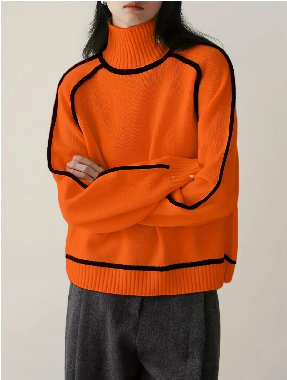 Lucia™ | Loose Fit Turtleneck Striped Sweater