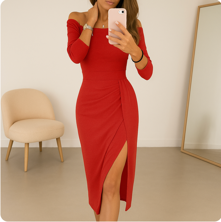 Eva | Off-Shoulder Dress with Pleated Detail