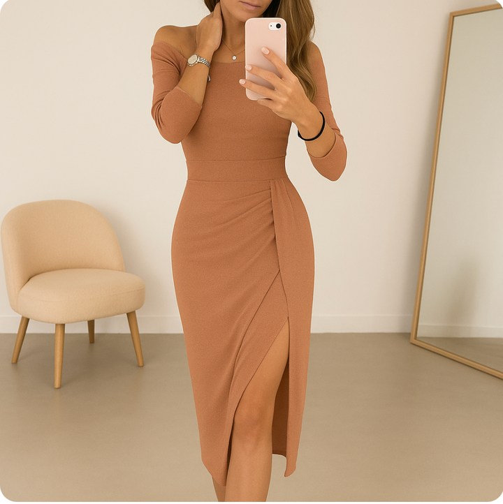 Eva | Off-Shoulder Dress with Pleated Detail