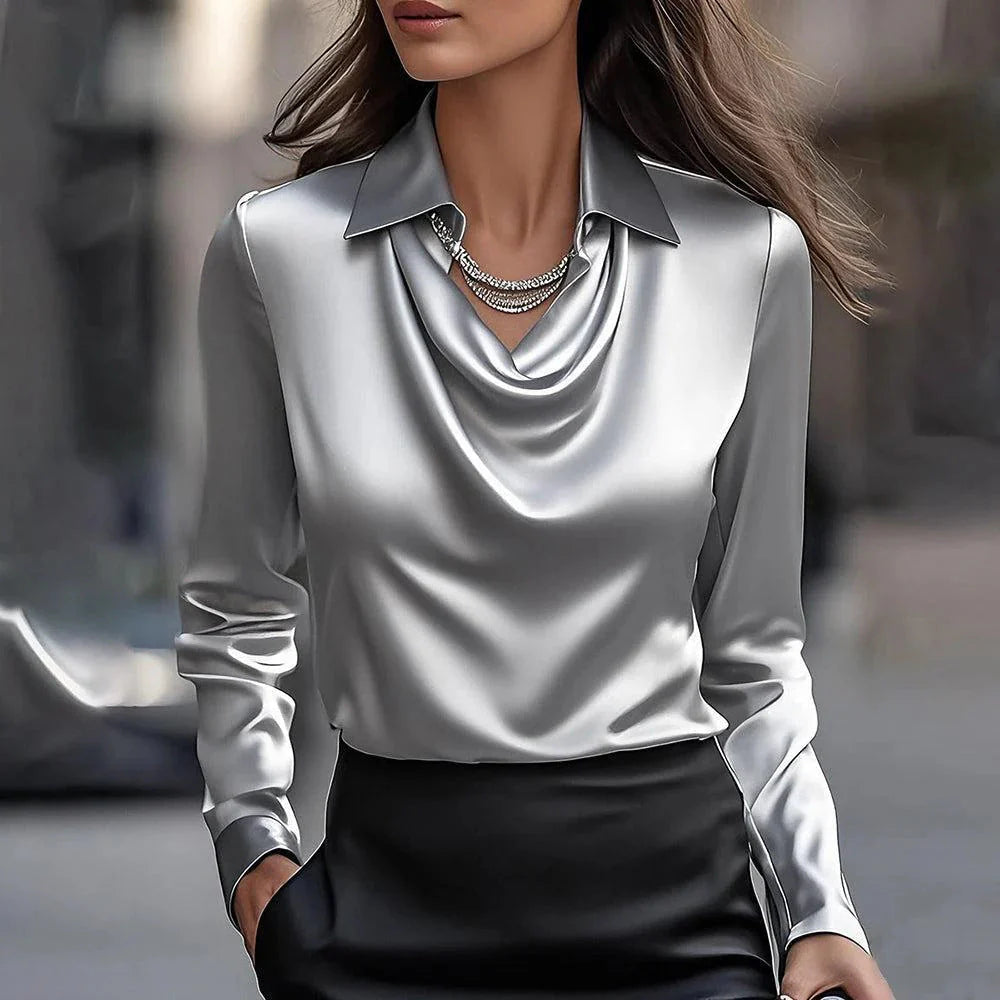 Cristiana™ | Shiny Blouse with Pleated Neck