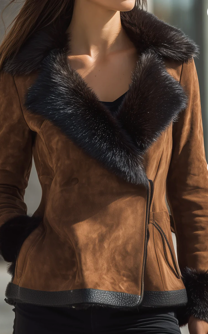 Elarica™ | Faux Fur Trim Suede Jacket