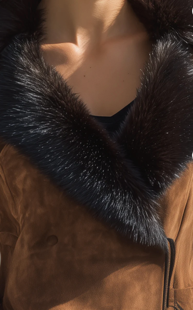 Elarica™ | Faux Fur Trim Suede Jacket