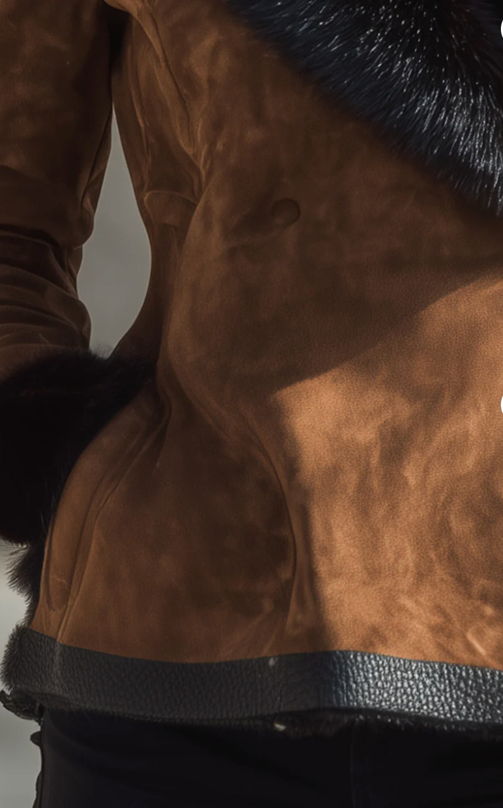 Elarica™ | Faux Fur Trim Suede Jacket